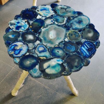 15x15 Natural Blue Agate Stone Coffee Side End Center Table Top Home Decor Gift