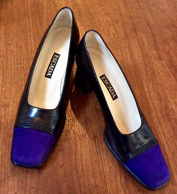 Escada schwarze Leder- und lila Wildleder-Hofschuhe UK 4,5/US 6,5 B