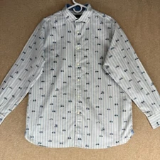 Daniel Crémieux Classics Men Size L Striped Cotton Long Sleeve Casual Shirt