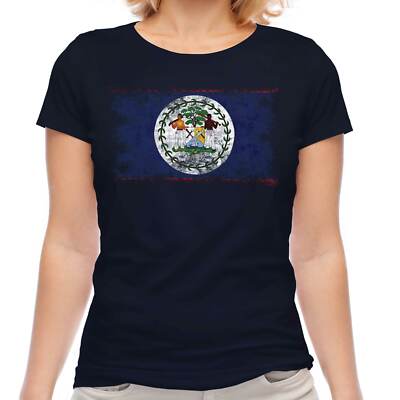 BELIZE DISTRESSED FLAG LADIES T-SHIRT TOP BELIZEAN SHIRT FOOTBALL JERSEY GIFT