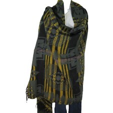 Tribal Shawl/Throw Yak Sheep Blend Handloomed Reversible Black Gray