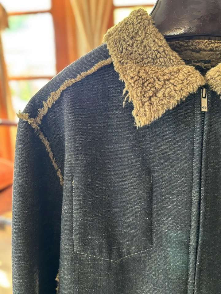 Dark Blue Denim Shearling Jacket Men’s Size XL - Image 2 of 4