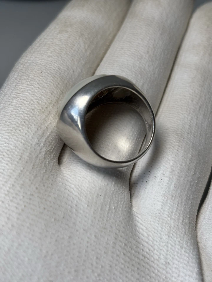 Bague En Argent Massif 925 Et Pierre Blanche Opalescente , Vintage - Photo 4/4