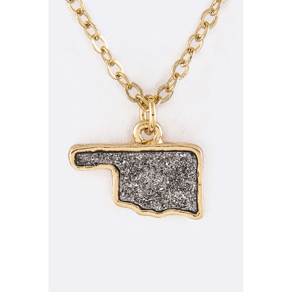 New 16 Inch Stylish Oklahoma State Map Druzy Pendant Necklace Jewelry Gift Set
