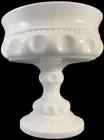 Vintage Milk Glass Compote Dish Pedestal Kings Crown Thumbprint Indiana Glass