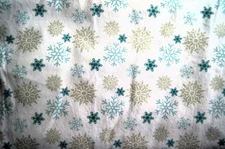 1+ Yard Blue Gold Snowflakes on White Cotton Fabric 54" X 42"