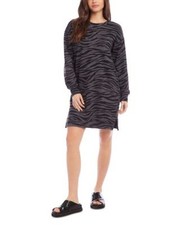 NWT $178 KAREN KANE Zipper hem Black Gray Zebra Print Sweatshirt Dress – Large