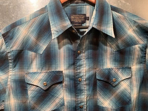 Pendleton Frontier L Snap Up Long Sleeve Shirt Blue Plaid Pearl Snaps Western