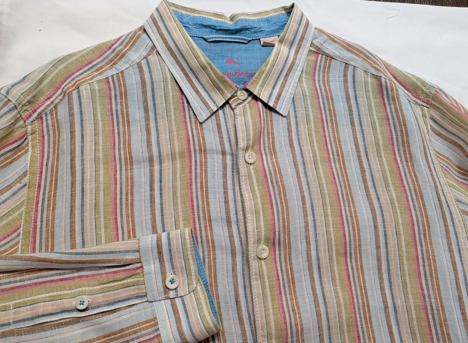 Tommy Bahama Linen Relax Shirt Mens Sizs XL Striped Long Sleeve Button Front