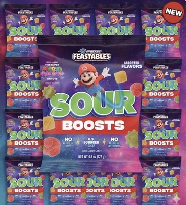 12 PACK! NEW! Mr. Beast Feastables Mario Sour Boosts Candy,4.5 oz,FREE SHIPPING!