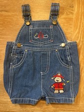 Vtg 90s Y2K Shortalls Jean Shorts Bib Overalls 3-6 Mo. Puppy Dog Firefighter