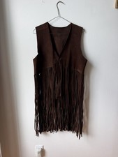 Vintage Brown Fringe Vest Sleeveless Size M