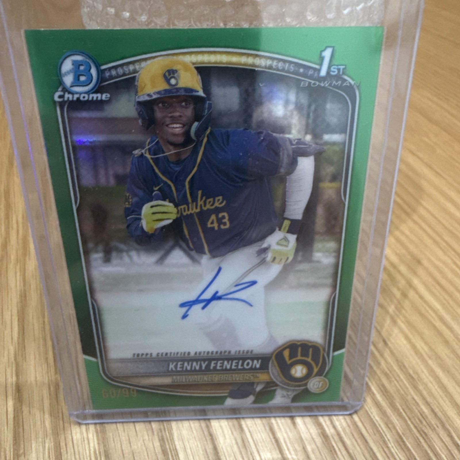 KENNY FENELON 2025 BOWMAN CHROME 1ST TRUE GREEN AUTO /99 #CPA-KF BREWERS