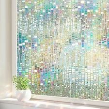 Window Privacy Film, Stained Glass Window Films 3D Rainbow Decorative Static ...