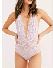 NWT FREE PEOPLE We Are HaH Coming In HAHT Lace Bodysuit Lavender 62416A SIZE L