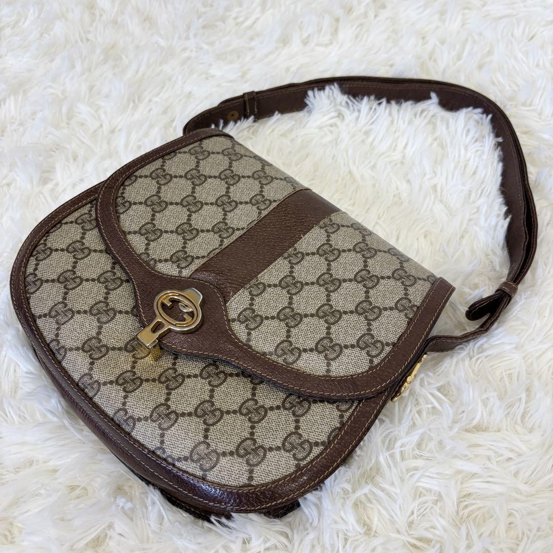 GUCCI Old Gucci GG Supreme Shoulder bag 70s-80s Beige Brown PVC 