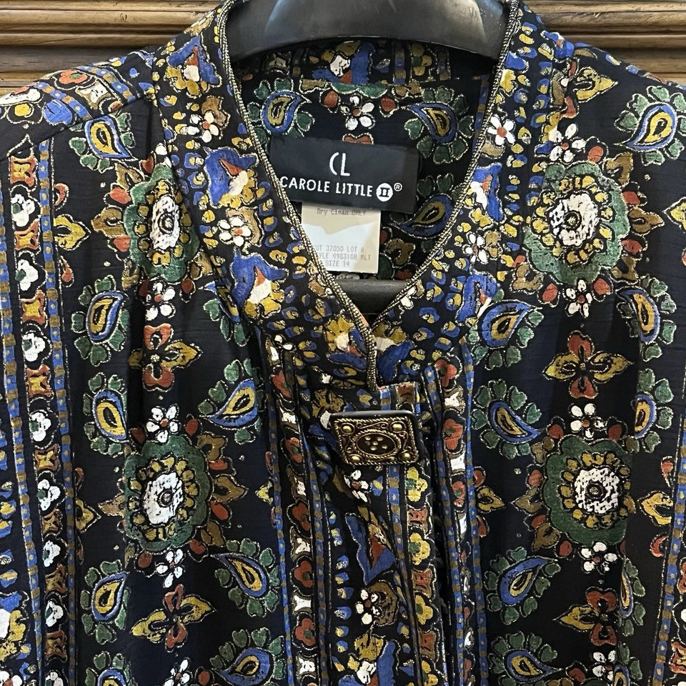 Blusa Top Chaqueta Pequeña Carole Años 80 De Colección Talla 14 Negra Dorada Metálica Cachemira EE. UU. Foto 2 de 4