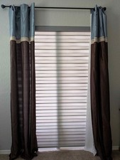 108"x54"-6 EA Modern light filtered curtains, Blue Brown, Grommets, stitching