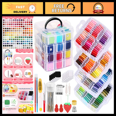 276 Pack Embroidery Floss Thread Kit - 210 Colors, 66 Accessories & Storage Box