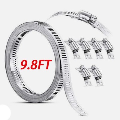 9.8ft Adjustable Stainless Steel Worm Gear Hose Clamp with 6 Fasteners
