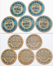 5) 1935 Missouri Retailers Sales Tax Receipt Token 1 Mill Cardboard Token