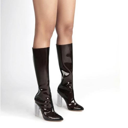 Botas hasta la rodilla con punta de pasarela para mujer tacón alto sexy club nocturno moda dama - Imagen 18 de 25