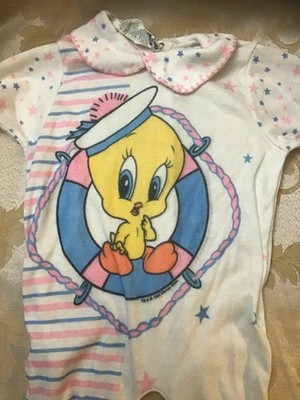 Vintage Y2K Gerber Baby Looney Tunes Tweety Bird Sailor One Piece Sleeper Medium