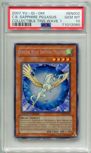 2007 YU-GI-OH TIN CRYSTAL BEAST SAPPHIRE PEGASUS CT04-EN002 HOLO PSA 10 E3