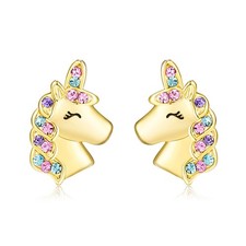 Silver Unicorn Stud Earrings for Little Girls Hypoallergenic CZ Unicorn Lovely G