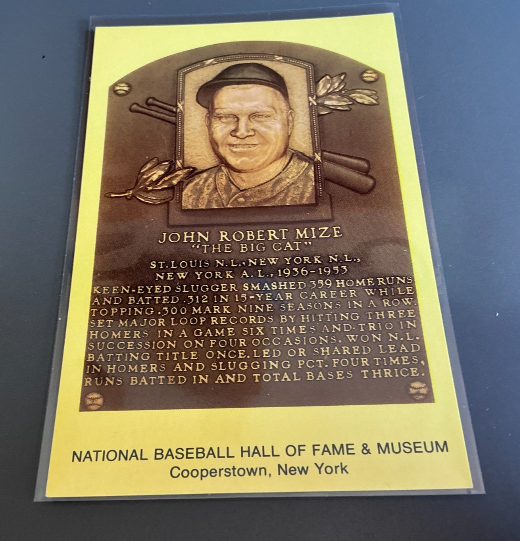 Johnny Mize National Baseball Hall of Fame Plaque Postcard