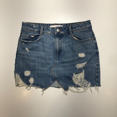 Zara Trafaluc Denimwear Womens Jean Skirt Blue Destroyed Mini Y2K Festival Small