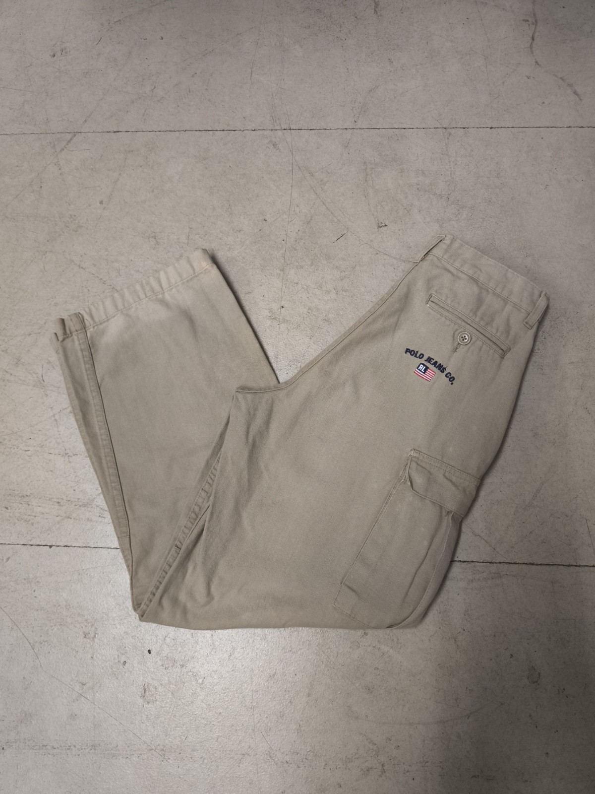 Vintage Polo Jeans Co Canvas Cargo Pants W28 Embroidered Ralph Lauren USA Flag