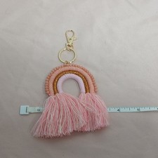 Macrame Rainbow Keychain Pinks Beaded Top backpack charm tassled
