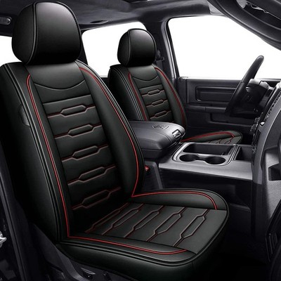 For Dodge Ram 1500 2009-2021 Car Front 2 Seat Cover Black PU Leather Cushion Pad