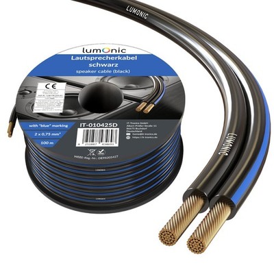 100m Lautsprecherkabel 2x 0,75mm² Schwarz CCA HiFi Boxenkabel Audio Zwillingslei