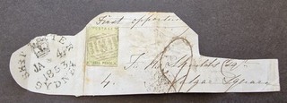 New South Wales 1850 51 3d Green on Piece Tied by 1853 Ship Letter Cancel
