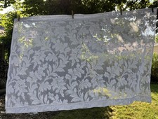 VTG Lace Curtain Tier Panel White Leafy 56W x36L USA