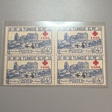 Tunisie Bloc 4 timbres Croix-Rouge 1946 4F surcharge +4, non oblitéré