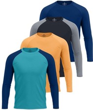 4 Pack: Mens Long Sleeve Rash Guard Shirt UPF 50 Swim Beach UV Sun Protectio...