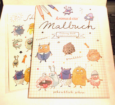  Coloring Book Malbuch Monster 14,6 x 21 cm  12 Seiten  + 5Blatt Sticker Monster