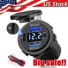 12V-24V PD+QC3.0 Dual USB Car Fast Charger Power Socket Outlet LED Voltmeter LOT