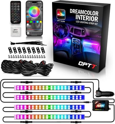 OPT7 Aura DreamColor Interior Light Strips, 4PC Double RGB-IC LED Color Chasing