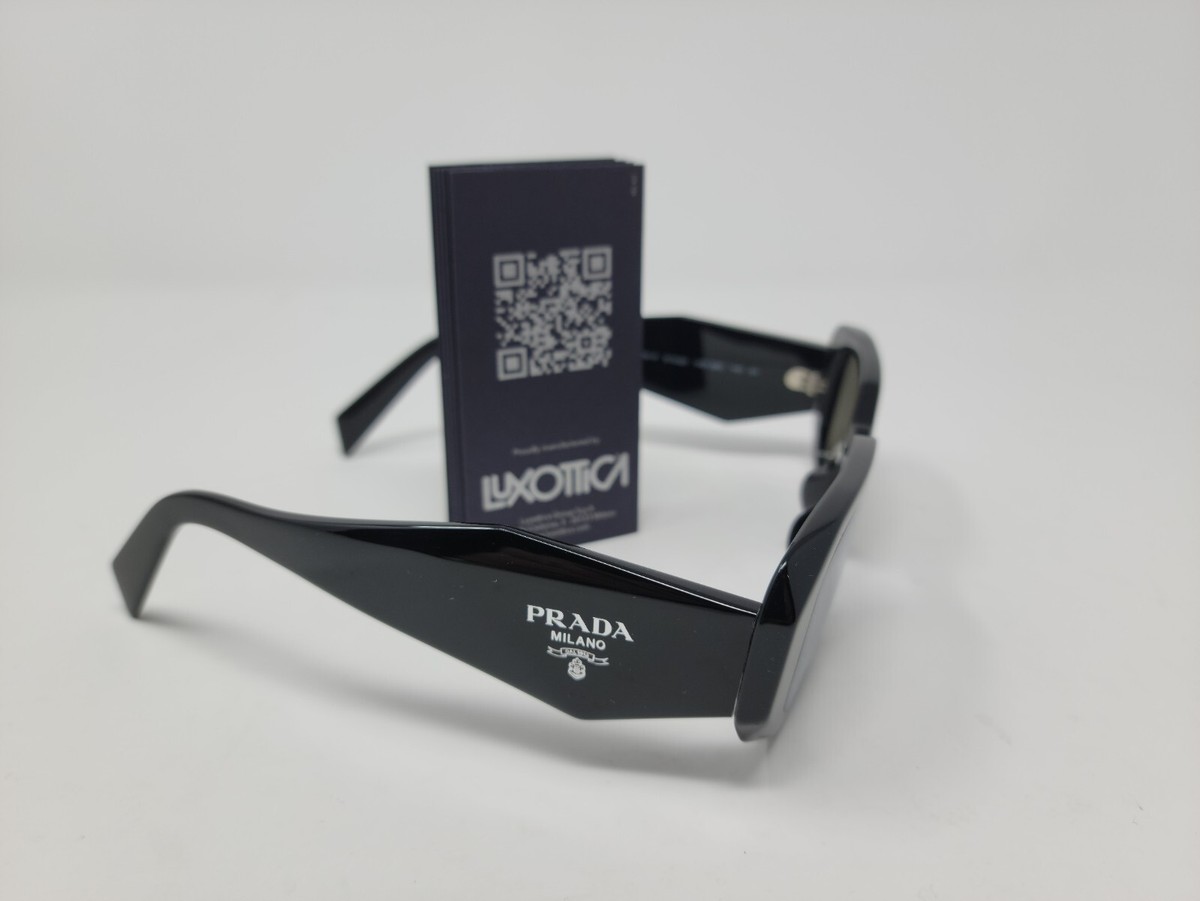 Prada PR 17WS 1AB2B0 Black Plastic Rectangle Sunglasses Silver Mirror Lens Prada Sunglasses PR17WS 1AB2B0 Black Light Grey Mirror  main image 2