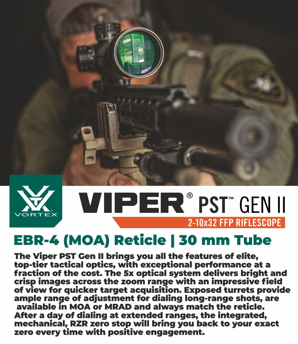 Vortex Optics Viper PST GII 2-10x32 EBR-4 MOA Riflescope with Free