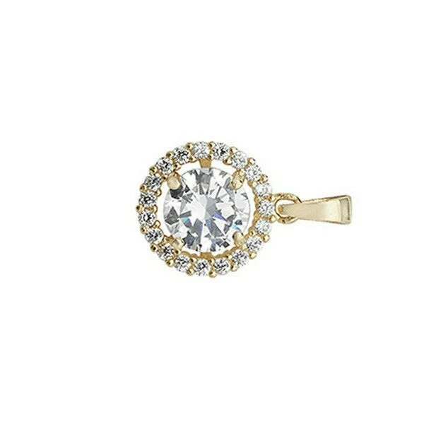 Oro Giallo Halo Grappolo Ciondolo 375 Marchiato Britannico Fatto Tutti Catena - Immagine 2 di 3