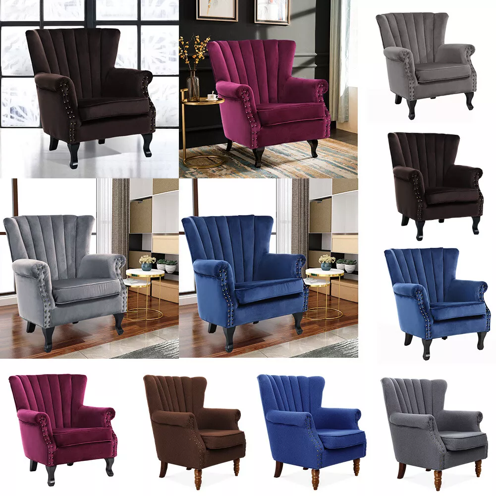 Victorian Retro Accent Armchair Wing High Back Chair Upholstered