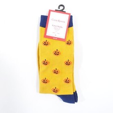 CLUB ROOM YELLOW ORANGE GRAPHIC HOLLOWEEN PUMPKIN JACK O LANTERN CREW SOCKS NEW