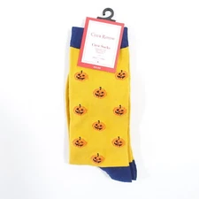 CLUB ROOM YELLOW ORANGE GRAPHIC HOLLOWEEN PUMPKIN JACK O LANTERN CREW SOCKS NEW