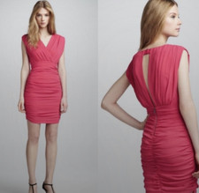 Womens Alice Olivia Red Silk Ruched Sleeveless Cocktail Dress Small