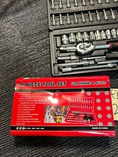 Case of 46 Piece Tool For Home And Auto Socket Ratchet Wrench 1/4 Drive Metric